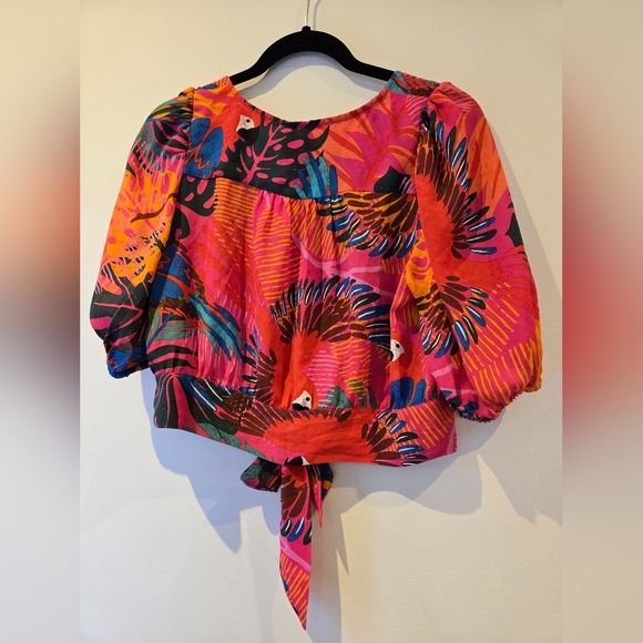Joie Tropical Print Tie Front Blouse NWT Size Medium - Picture 8 of 9